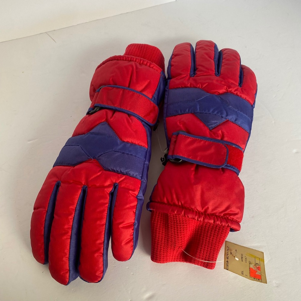 Lands' End Ski Gloves Womens Small Red Blue New Vintage Thinsulate Leather Palm